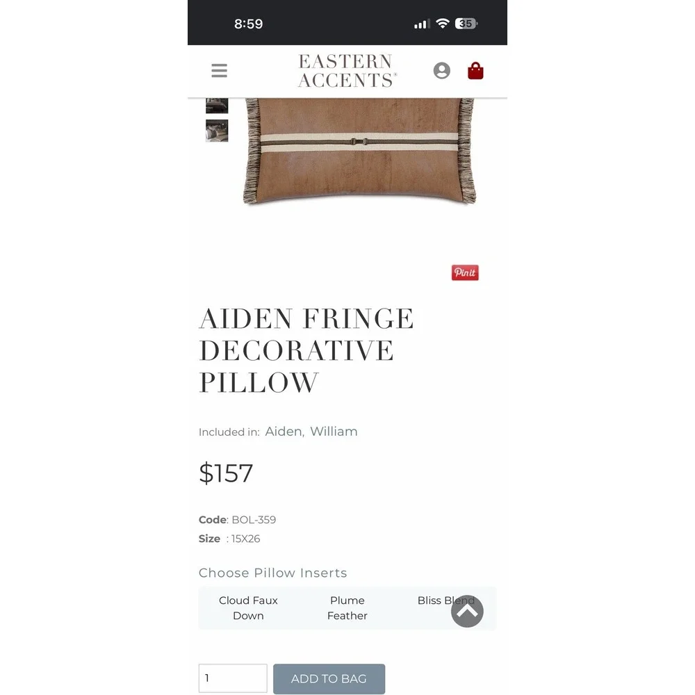 Eastern Accents Aiden Lumbar Pillow Case Brown Faux Leather With Buckle Fringe